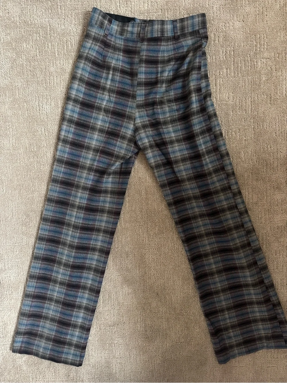 Free People Plaid Trousers in Blue, Gray and Brown Tones
